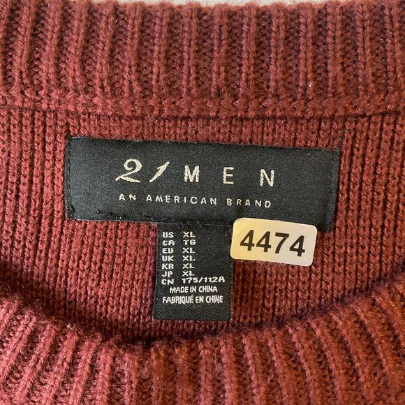 21 Men Sweatshirt Size XL Burgundy Geometric Long Sleeve Crew Neck Pullover Knit - Picture 2 of 9
